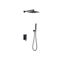Load image into Gallery viewer, Shower System Shower Faucet Combo Set Wall Mounted with 10&quot; Rainfall Shower Head and handheld shower faucet, Matt Black Finish with Brass Valve Rough-In
