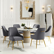 Load image into Gallery viewer, TOPMAX Mid-century Gold Metal Base Arm Chair Upholstered Velvet Dining Chairs, Gray, 2pcs
