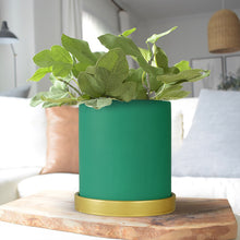 Load image into Gallery viewer, 6 in. Green Ceramic Flower Pot with Drain Hole and Saucer for Indoor and Outdoor
