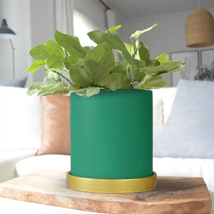 6 in. Green Ceramic Flower Pot with Drain Hole and Saucer for Indoor and Outdoor
