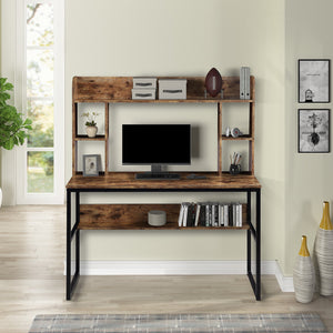 Home Office Computer Desk with Hutch,  47 inch Rustic Office Desk and Modern Writing Desk with Storage Shelves ,  Vintage and Black Legs