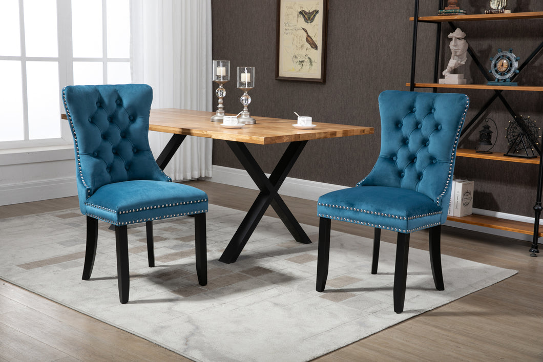 Upholstered Button Tufted Back  Velvet Dining Chair with Nailhead Trim and Solid Wood Legs 2 Sets