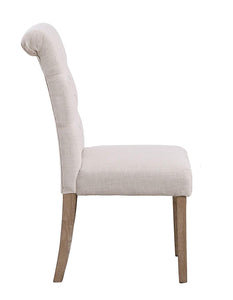 SET OF 2 High Back Tufted Parsons Upholstered Padded Dining Room Chairs Side Solid Wood-Accent Nail Trim Linen Beige