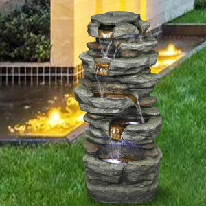 33" Outdoor Fountain Rockery Shower Outdoor Water Fountain with LED for Home