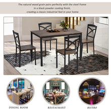 Load image into Gallery viewer, TREXM 5-Piece Industrial Wooden Dining Set with Metal Frame and 4 Ergonomic Chairs, Brown
