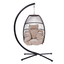 Load image into Gallery viewer, Outdoor Patio Wicker Folding Hanging Chair,Rattan Swing Hammock Egg Chair With C Type Bracket , With Cushion And Pillow
