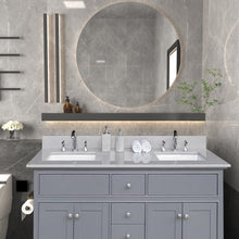 Load image into Gallery viewer, Montary 61 inches bathroom stone vanity top calacatta gray engineered marble color with undermount ceramic sink and 3 faucet hole with backsplash
