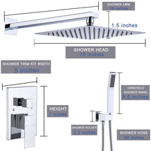 Load image into Gallery viewer, Shower System Shower Faucet Combo Set Wall Mounted with 10&quot; Rainfall Shower Head and handheld shower faucet, Chrome Finish with Brass Valve Rough-In

