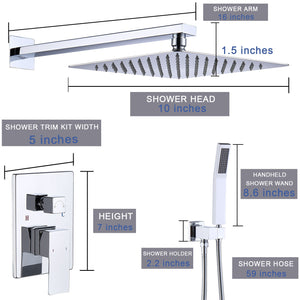 Shower System Shower Faucet Combo Set Wall Mounted with 10" Rainfall Shower Head and handheld shower faucet, Chrome Finish with Brass Valve Rough-In