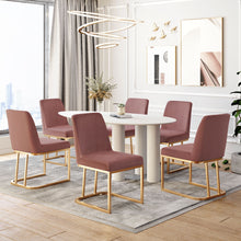 Load image into Gallery viewer, TOPMAX Modern Minimalist Gold Metal Base Upholstered Armless Velvet Dining Chairs Accent Chairs Set of 6, Pink
