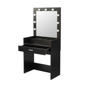 Home source dressing table set with mirror and fool efficiency unit, 15 mm particle board, with 1 drawer and 9-bulb
