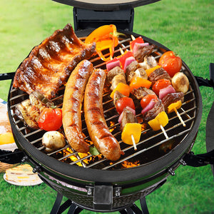 TOOPO 24inch Barbecue Charcoal Grill, Ceramic Kamado Grill with Side Table, Suitable for Camping and Picnic,Black