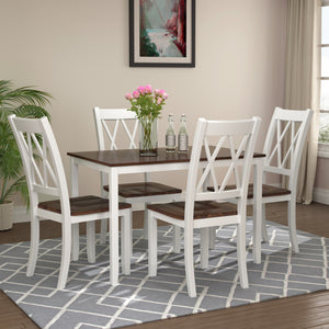 TOPMAX 5-Piece Dining Table Set Home Kitchen Table and Chairs Wood Dining Set (White+Cherry)