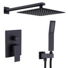 Load image into Gallery viewer, Shower System Shower Faucet Combo Set Wall Mounted with 10&quot; Rainfall Shower Head and handheld shower faucet, Matt Black Finish with Brass Valve Rough-In
