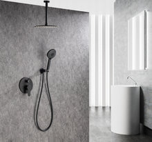 Load image into Gallery viewer, Black Shower System, Ceiling Rainfall Shower Faucet Sets Complete of High Pressure, Rain Shower Head with Handheld, Bathroom 10\\\\\\\&#39;\\\\\\\&#39; Shower Combo with Rough-in Valve Included
