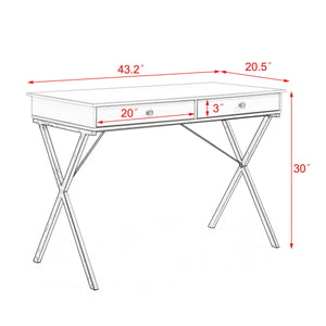 Grey Wash 2 Drawers Writing Desk with Black  Stoving Varnsih Steel Frame，MDF Table Top（42”x20.5“x30”）