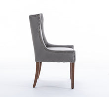 Load image into Gallery viewer, Classic Gray Velvet Upholstered Wing-back Dining Chair with Solid Wood Legs
