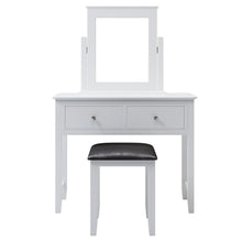 Load image into Gallery viewer, Makeup Vanity Table and Cushioned Stool Set, Dressing Table with 2 Storage Drawers, Bedroom Vanity Desk with Mirror ,White

