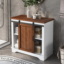 Load image into Gallery viewer, Bathroom Storage Cabinet, Freestanding Accent Cabinet, Sliding Barn Door, Thick Top, Adjustable Shelf, White and Brown
