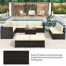 Load image into Gallery viewer, U_Style 9 Piece Rattan Sectional Seating Group with Cushions and Ottoman, Patio Furniture Sets, Outdoor Wicker Sectional
