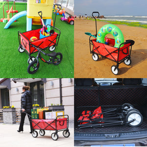 Folding Wagon Garden Shopping Beach Cart (Red)