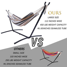 Load image into Gallery viewer, Double Classic Hammock with Stand for 2 Person- Indoor or Outdoor Use-with Carrying Pouch-Powder-coated Steel Frame - Durable 450 Pound Capacity，Brown/Gray Striped
