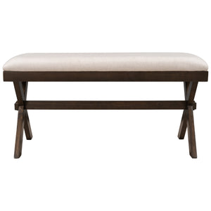 TOPMAX Farmhouse Rustic Wood Kitchen Upholstered Dining Bench, Brown+ Beige