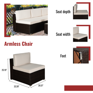 Beefurni Outdoor Garden Patio Furniture 6-Piece Brown PE Rattan Wicker Sectional Beige Cushioned Sofa Sets