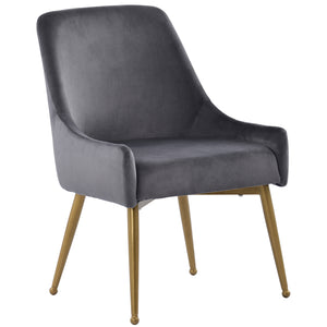 TOPMAX Mid-century Gold Metal Base Arm Chair Upholstered Velvet Dining Chairs, Gray, 2pcs