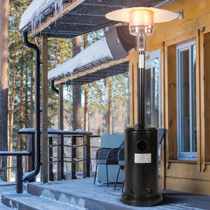 46000BTU Propane Black powder coated Iron Mushroom Outdoor Patio Heater, with Two Smooth-rolling Wheels,with Hose Set,with Black Cover