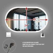 Load image into Gallery viewer, 24*40 Inch Bathroom Mirror with Lights, Anti Fog Dimmable LED Mirror for Wall Touch Control, Frameless Oval Smart Vanity Mirror Horizontal Hanging
