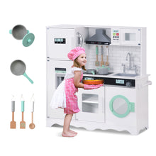 Load image into Gallery viewer, Kids Kitchen Playset, Toddler Wooden Pretend Cooking Playset w/ Fridge, Water Dispenser, Oven, Washer, Microwave, Stove, Telephone, w/ Sink, Shelf, Cabinets, Accessory Utensils Great Gift for Boys Gir
