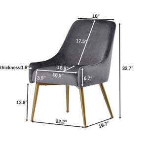 TOPMAX Mid-century Gold Metal Base Arm Chair Upholstered Velvet Dining Chairs, Gray, 4pcs