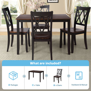 TOPMAX 5-Piece Dining Table Set Home Kitchen Table and Chairs Wood Dining Set (Black+Cherry)