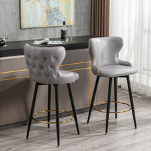 Load image into Gallery viewer, A&amp;A Furniture,29&quot; Modern Fabric Faux Leather bar chairs,180° Swivel Bar Stool Chair for Kitchen,Tufted Gold Nailhead Trim Gold Decoration Bar Stools with Metal Legs,Set of 2 (Light Grey)
