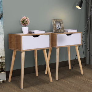 Set of 2 Nightstand, Modern End Table with Drawer, Wooden Side Table for Living Room and Bedroom, Home Furniture, Natural
