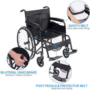 HealSmart Lightweight Wheelchair with Swing Away Elevating Leg Rest, Black ,19" Seat