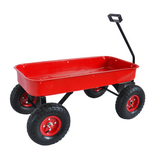 Outdoor Wagon All Terrain Pulling w/Wood Railing Air Tires Children Kid Garden（Red）