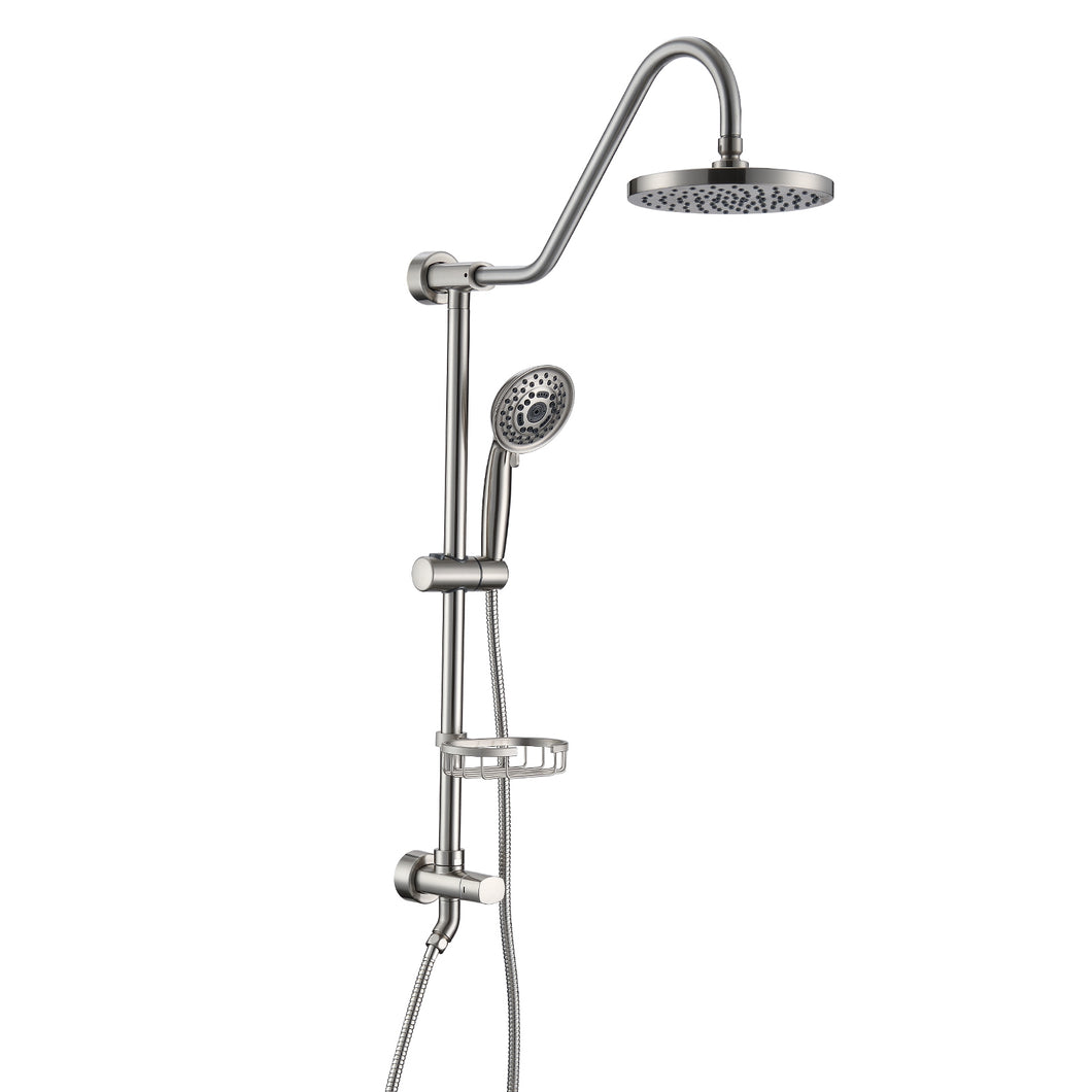 Shower System with Rain Showerhead, 5-Function Hand Shower, Adjustable Slide Bar and Soap Dish, Brushed Nickel Finish