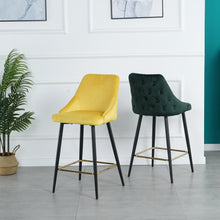 Load image into Gallery viewer, Luxury Modern Green Velvet Upholstered High Bar Stool Chair With Gold Legs(set of 2)
