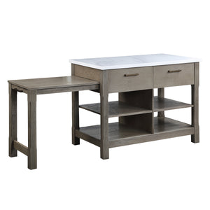ACME Feivel Kitchen Island w/Pull Out Table in Marble Top Top & Rustic Oak Finish DN00307