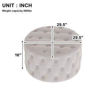[New] 29.5"Wide Classic Button Tufted Velvet Round Ottoman Living Room Footrest Without Storage