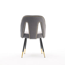 Load image into Gallery viewer, A&amp;A Furniture,Akoya Collection Modern | Contemporary Velvet Upholstered Dining Chair with Nailheads and Gold Tipped Black Metal Legs, Gray，Set of 2
