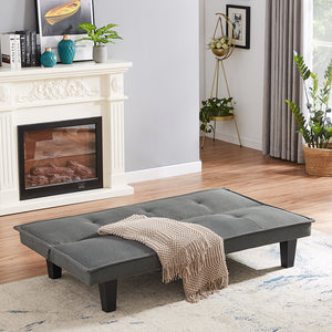Modern Fabric Futon Sofa Bed , Convertible Folding Futon Sofa Bed Sleeper for Home Living Room .（Light Grey ）