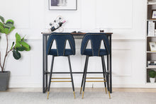 Load image into Gallery viewer, A&amp;A Furniture,Akoya Collection Modern | Contemporary Velvet Upholstered Connor 28&quot; Bar Stool &amp; Counter Stools with Nailheads and Gold Tipped Black Metal Legs,Set of 2 (Blue)
