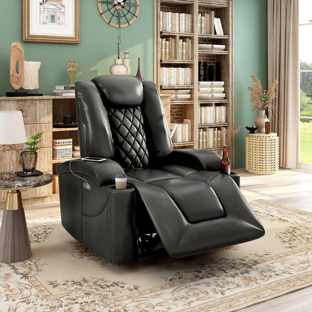 Oris Fur. Power Motion Recliner with USB Charge Port and Two Cup Holders -PU Leather Lounge chair for Living Room
