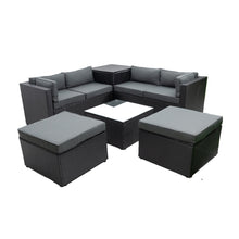 Load image into Gallery viewer, 6 Piece Patio Rattan Wicker Outdoor Furniture Conversation Sofa Set with Storage Box Removeable Cushions and Temper glass TableTop
