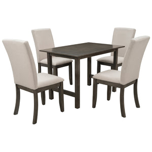 TOPMAX Farmhouse 5-Piece Wood Dining Table Set for 4, Kitchen Furniture Set with 4 Upholstered Dining Chairs for Small Places, Gray Table+Beige Chair