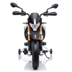 12V Aprilia Licensed Kids Ride On Motorcycle, 4-wheel Electric Dirt Bike with Spring Suspension, LED Lights, USB, MP3, Black