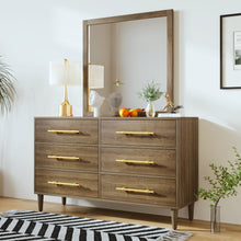 Load image into Gallery viewer, Mid-Century Modern Dresser with Golden Handles, Six-Drawer, Natural Walnut（mirror not included）
